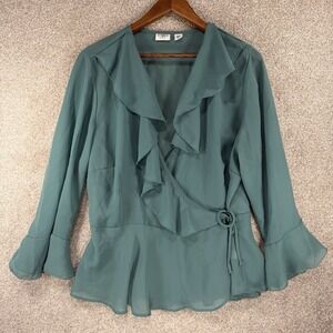 Cato 18/20 Plus Size Fairy Core Wrap Top Whimsigoth Teal Green Ruffle Romantic